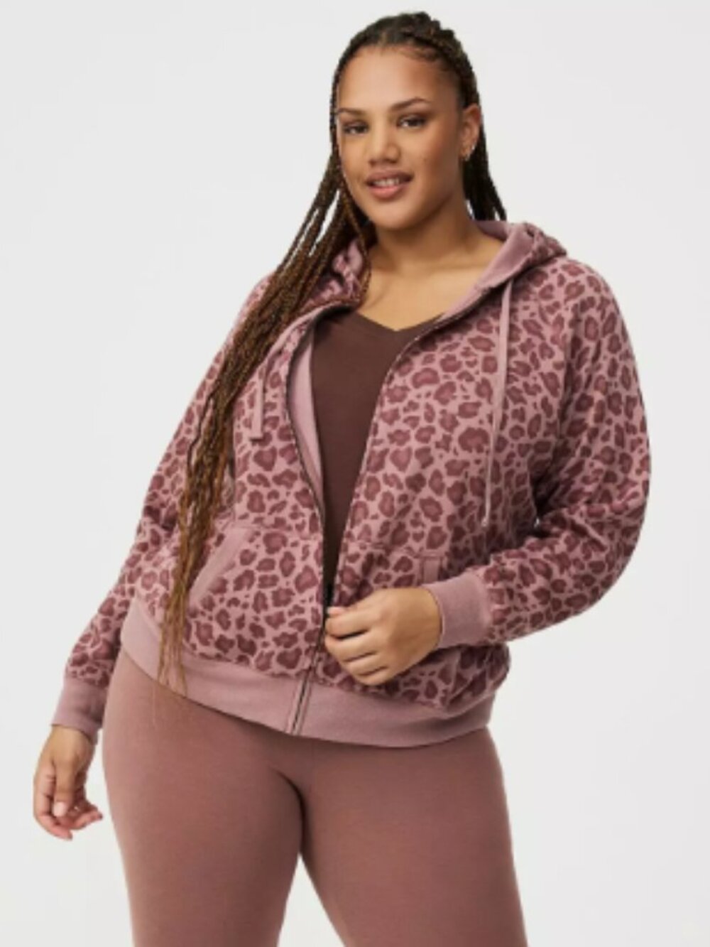 Torrid Size 2X 18-20 dusty mauve leopard zip hoodie